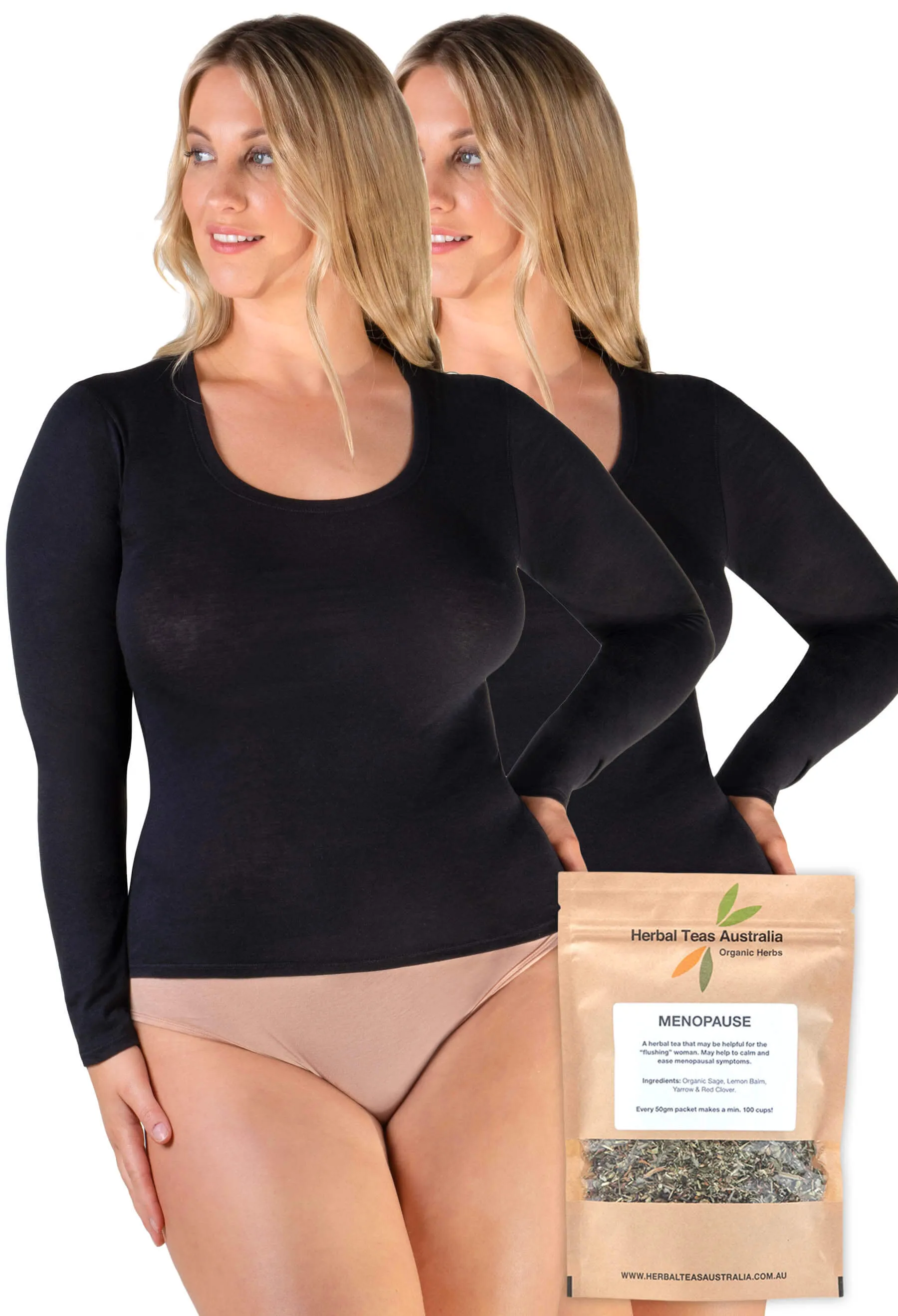 100% Cotton Long Sleeve Top 2 Pack   Menopause Relief Tea