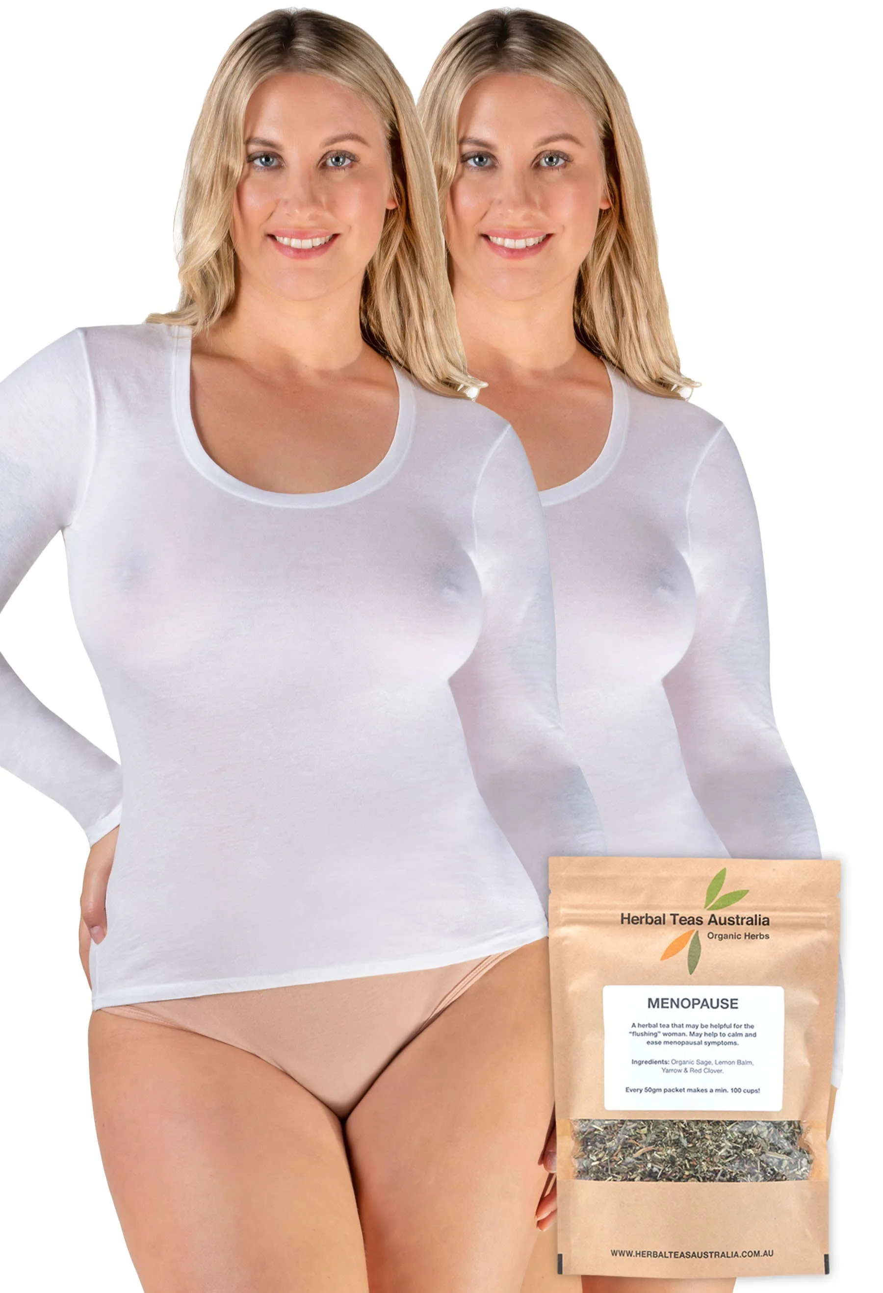 100% Cotton Long Sleeve Top 2 Pack   Menopause Relief Tea