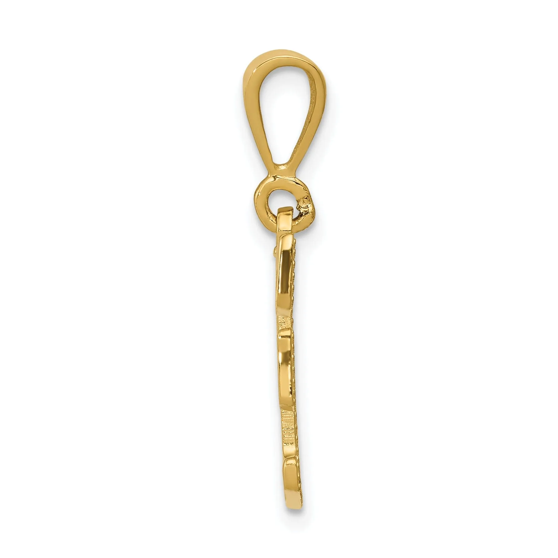 14k Yellow Gold Polished Texture Finish Letter F Initial Charm Pendant
