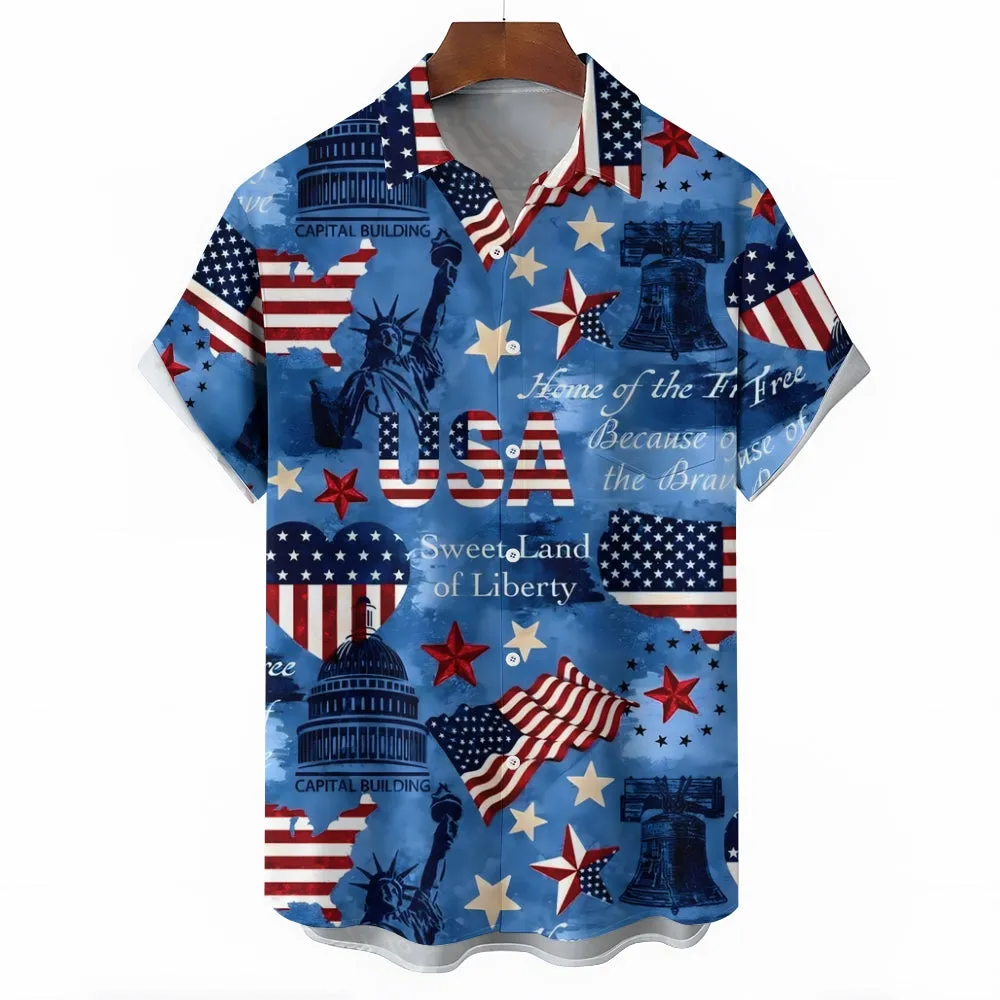 1776 Independence Day Flag Pattern Men's Short Sleeve Shirt