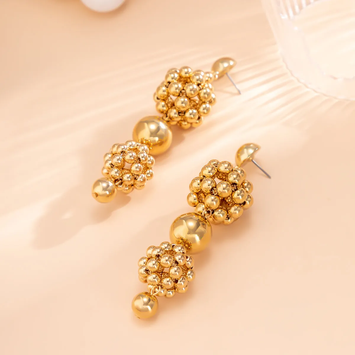 18K Gold-Plated Bead Cluster Drop Earrings