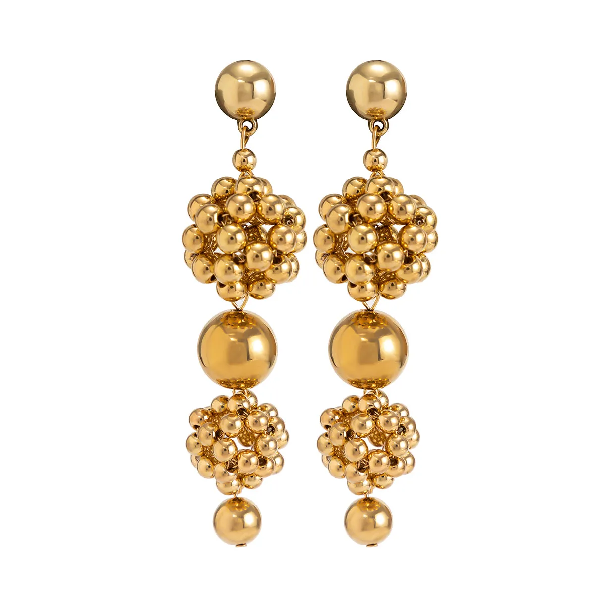 18K Gold-Plated Bead Cluster Drop Earrings
