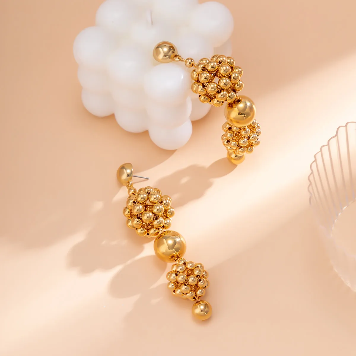 18K Gold-Plated Bead Cluster Drop Earrings