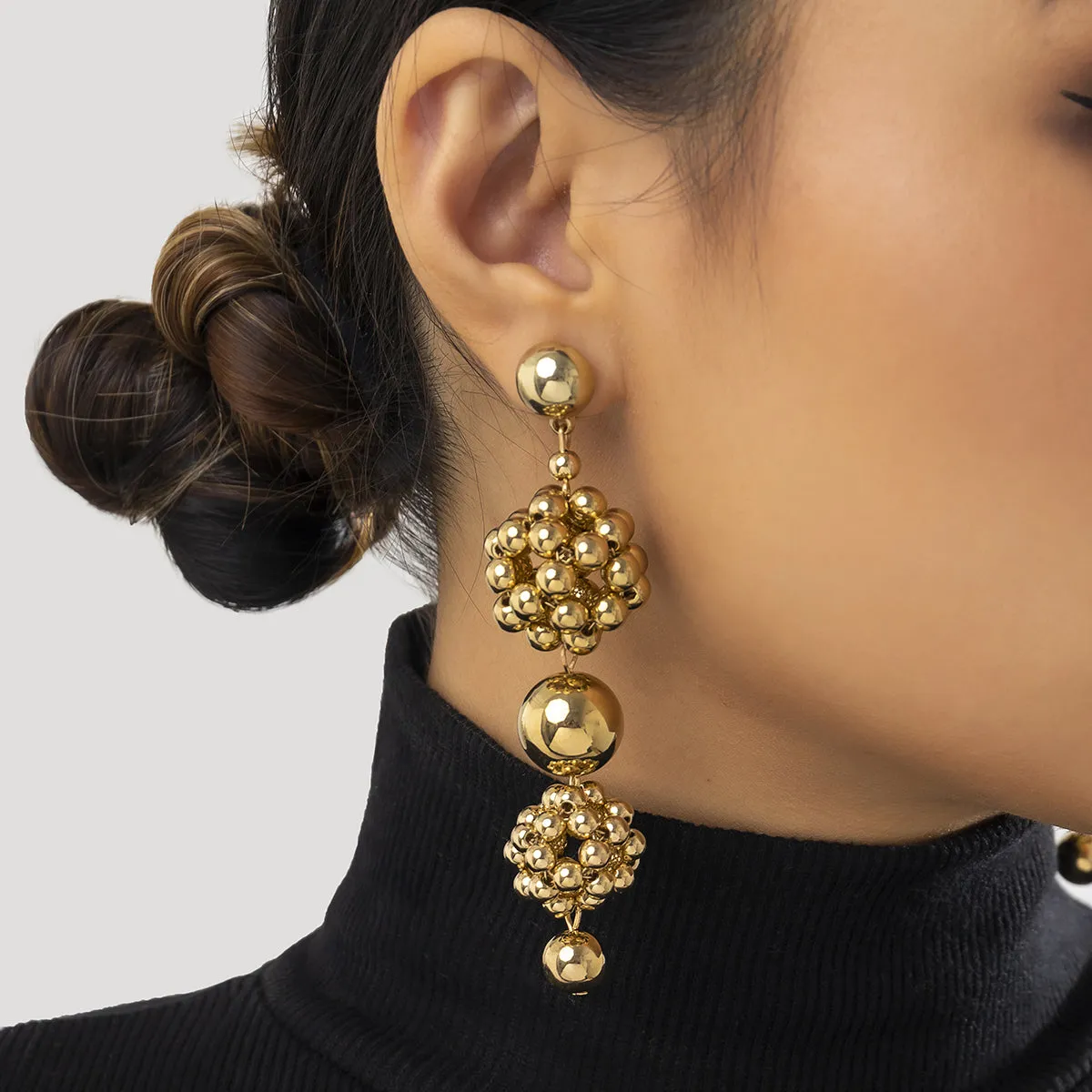 18K Gold-Plated Bead Cluster Drop Earrings