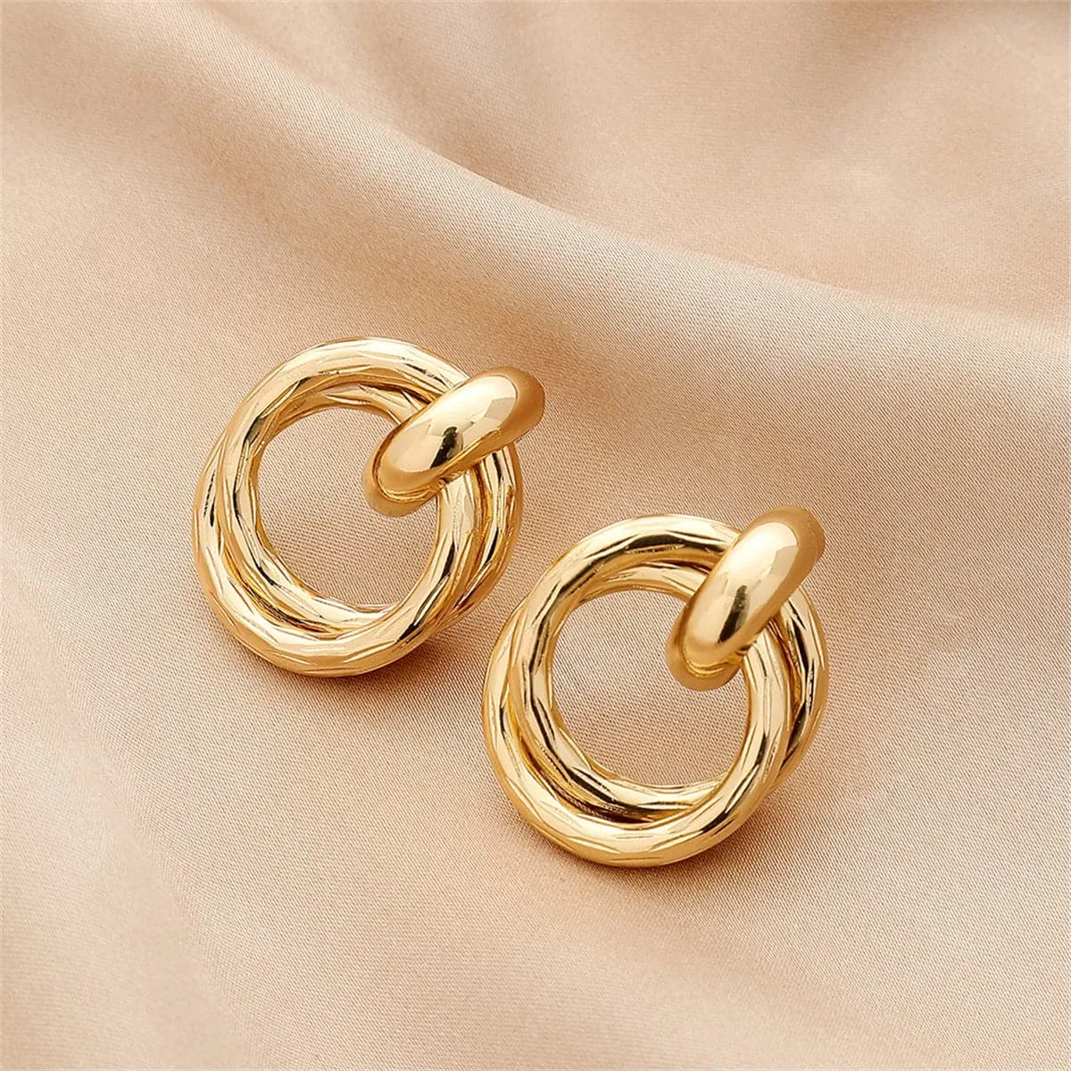 18K Gold-Plated Double Circle Interlocked Stud Earrings