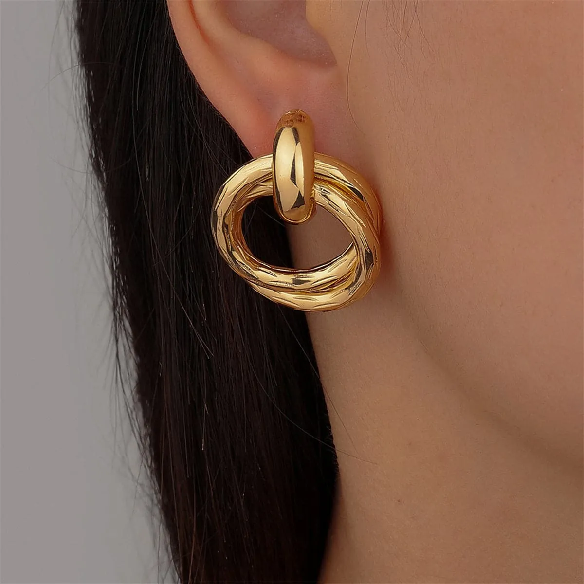 18K Gold-Plated Double Circle Interlocked Stud Earrings