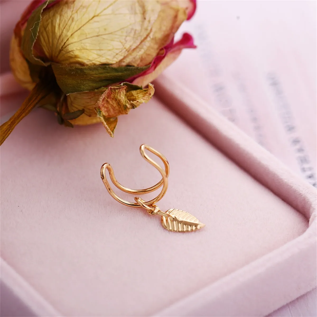 18K Gold-Plated Leaf Charm Ear Cuff