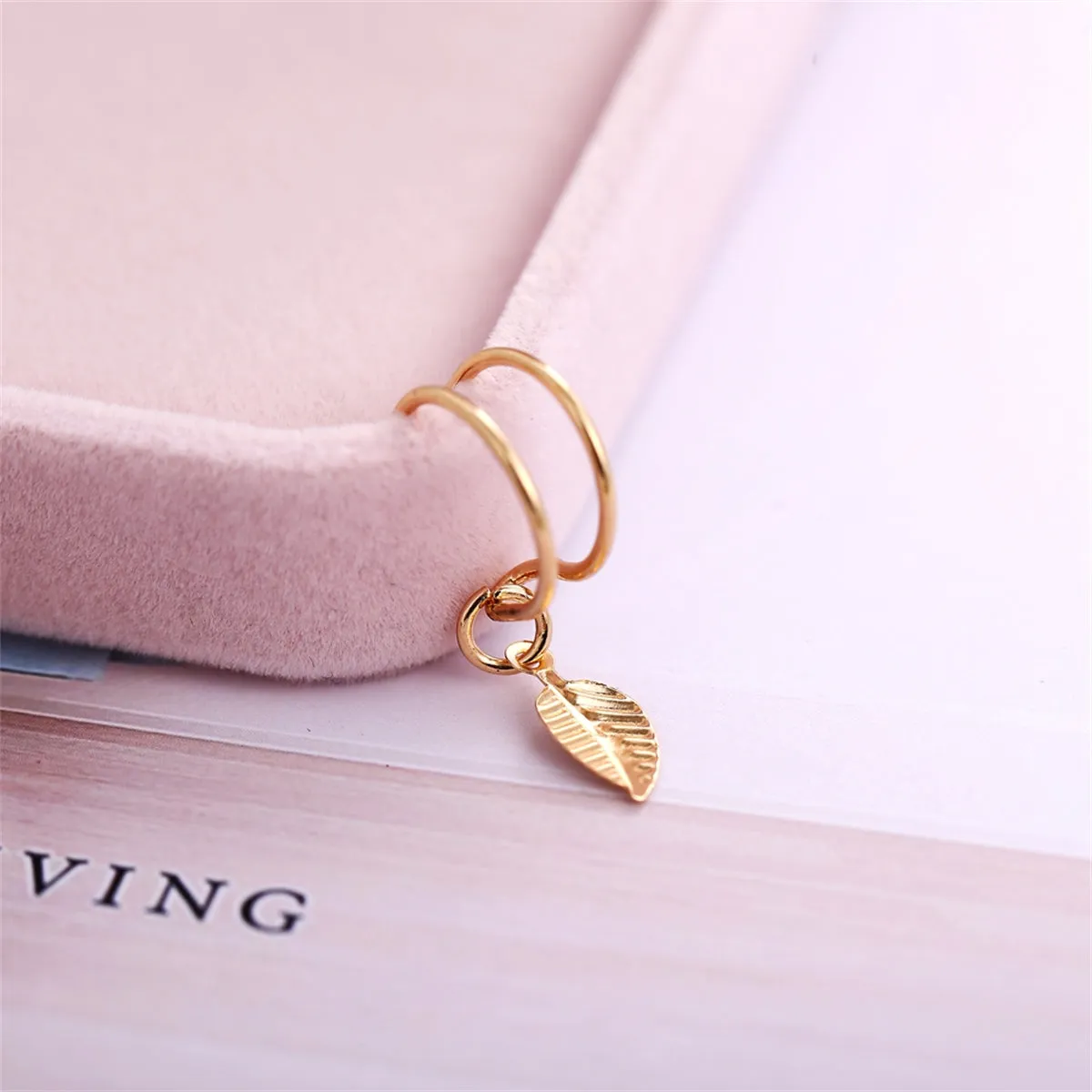 18K Gold-Plated Leaf Charm Ear Cuff