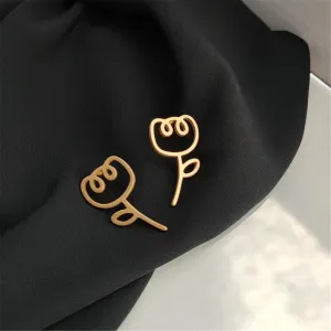 18K Gold-Plated Openwork Flower Stud Earrings