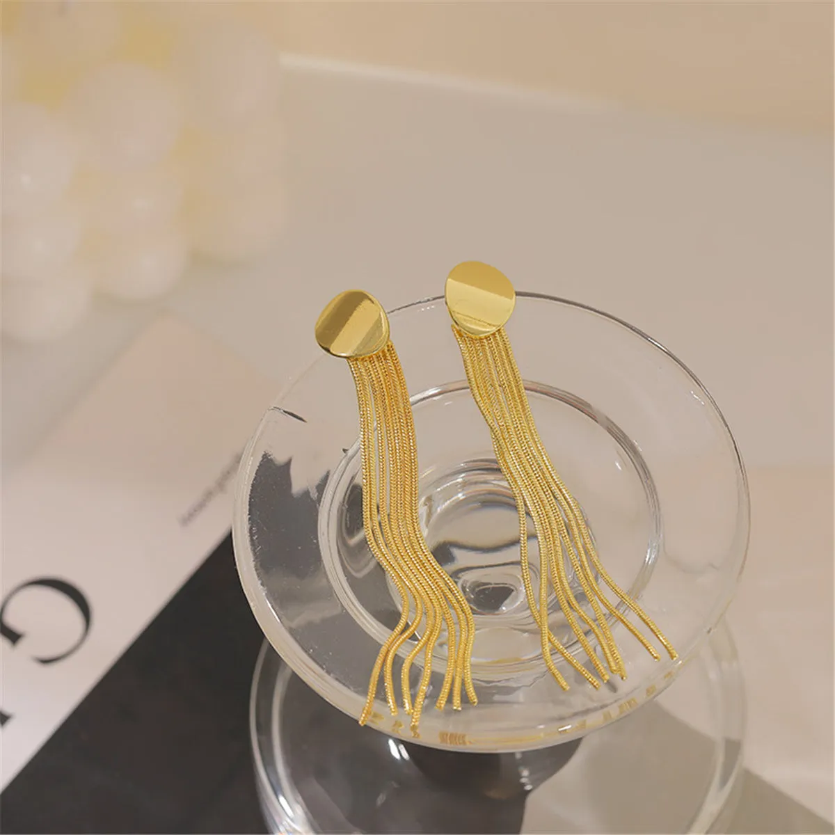 18K Gold-Plated Oval Tassel Drop Earrings