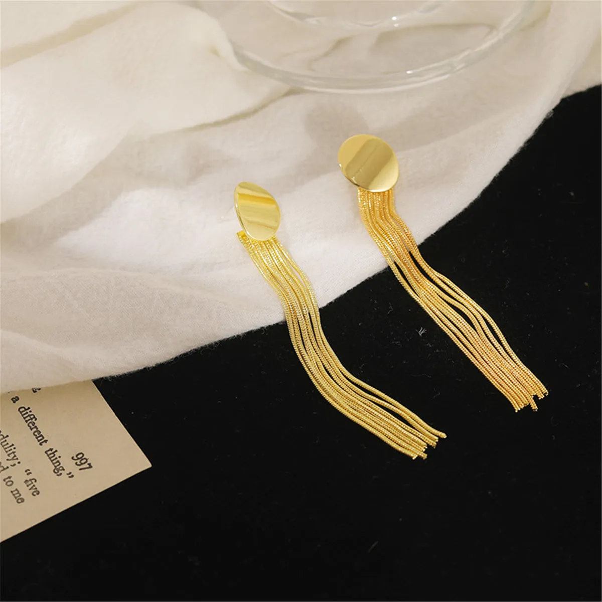 18K Gold-Plated Oval Tassel Drop Earrings