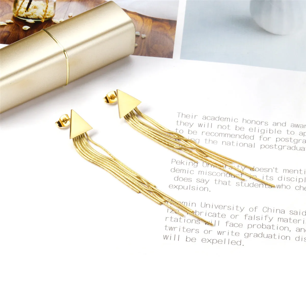 18K Gold-Plated Triangle Tassel Drop Earrings