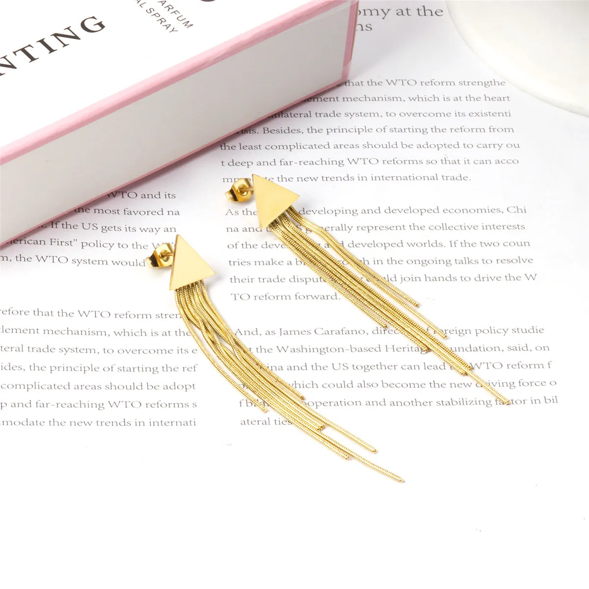 18K Gold-Plated Triangle Tassel Drop Earrings