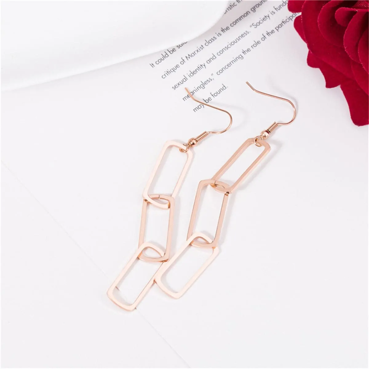 18K Rose Gold-Plated Triple Rectangle Drop Earring