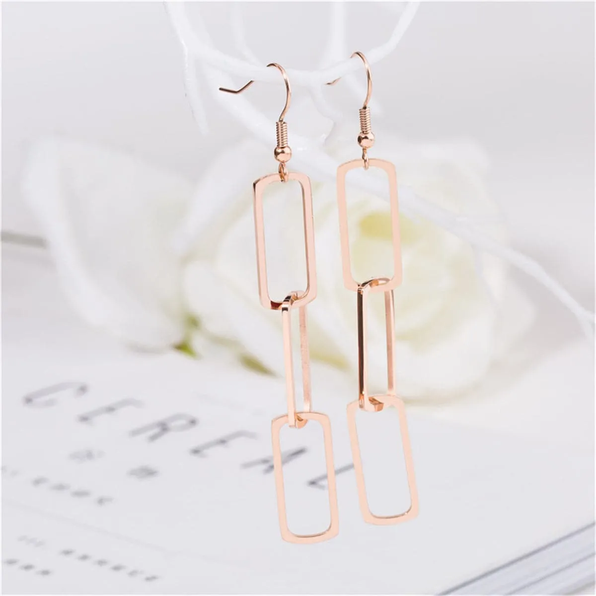 18K Rose Gold-Plated Triple Rectangle Drop Earring