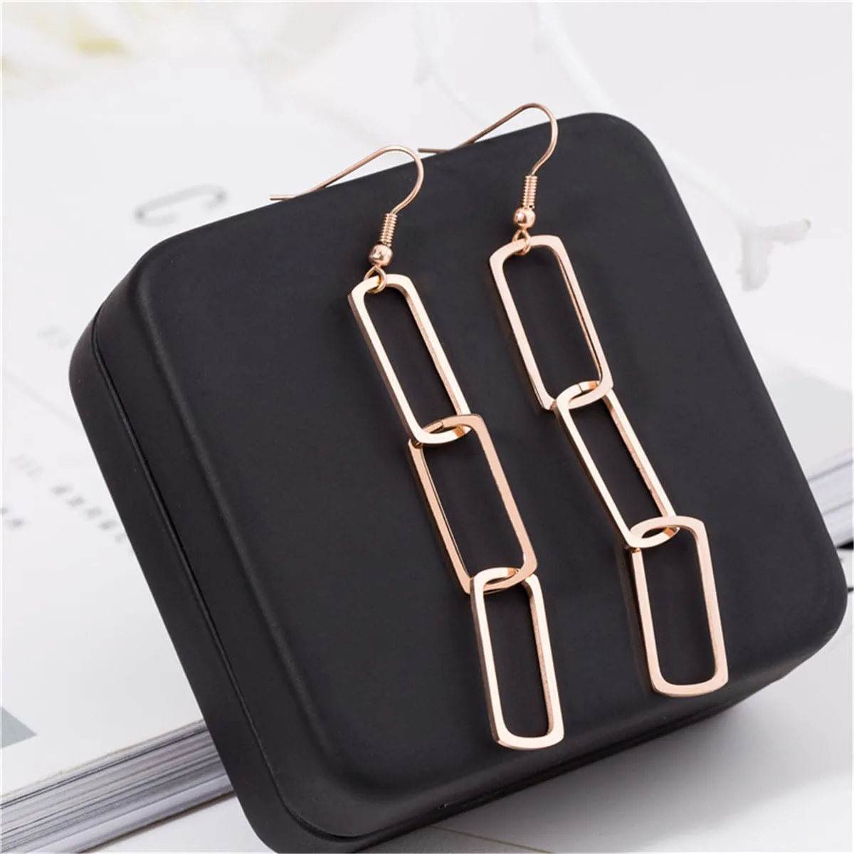 18K Rose Gold-Plated Triple Rectangle Drop Earring