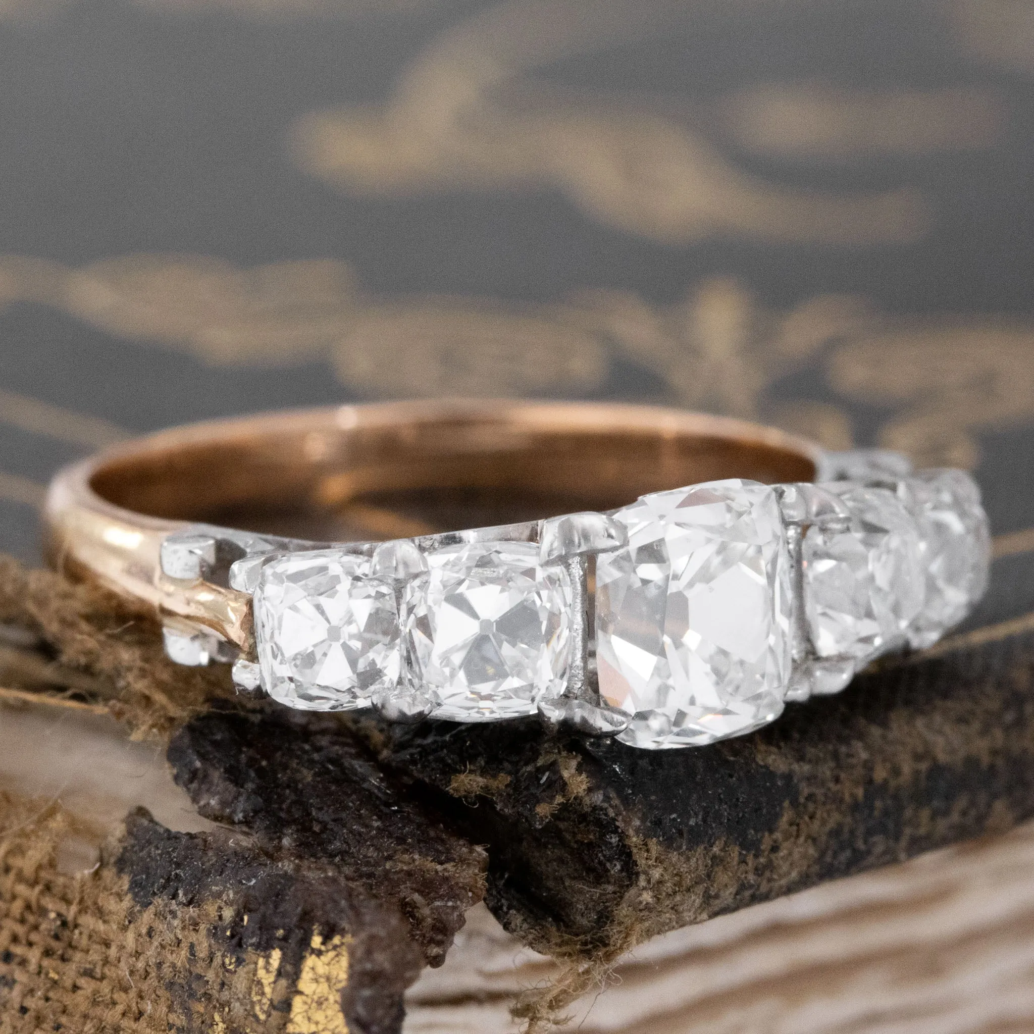 1.97ctw Old Mine Cut Victorian Inspired 5-Stone Band