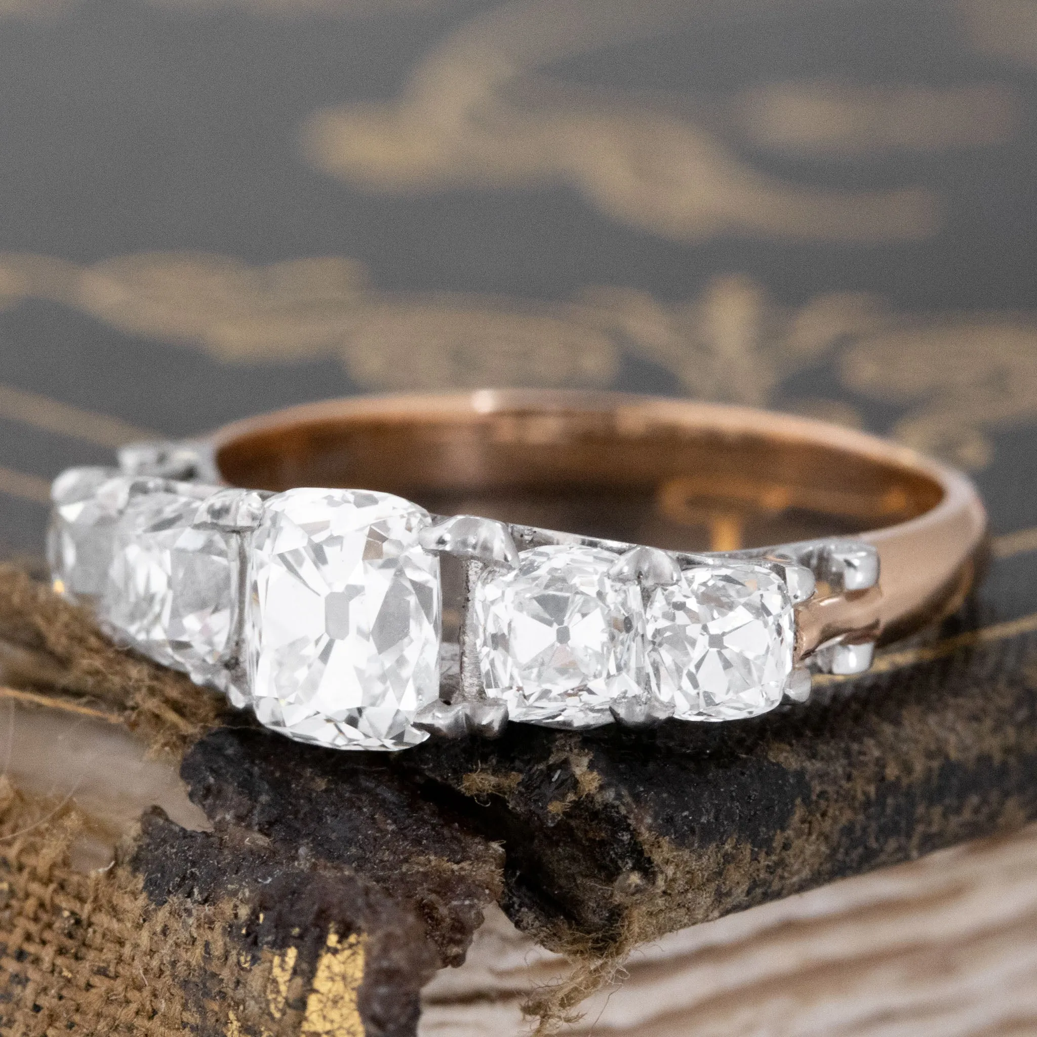 1.97ctw Old Mine Cut Victorian Inspired 5-Stone Band