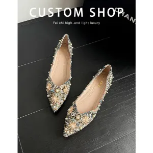 2024 New Pointed Flats with Rhinestones – Soft Bottom Chinese Style Women's Loafers