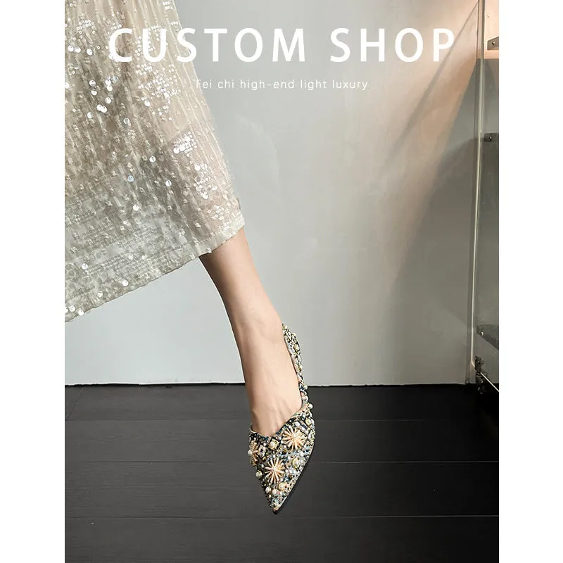 2024 New Pointed Flats with Rhinestones – Soft Bottom Chinese Style Women's Loafers