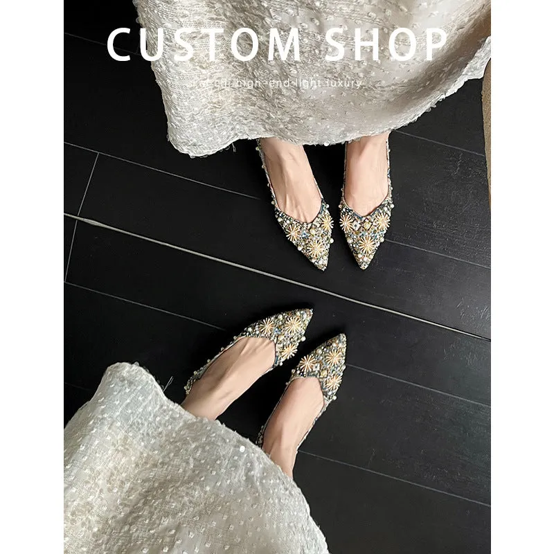 2024 New Pointed Flats with Rhinestones – Soft Bottom Chinese Style Women's Loafers