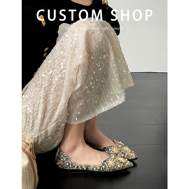 2024 New Pointed Flats with Rhinestones – Soft Bottom Chinese Style Women's Loafers