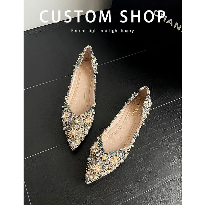 2024 New Pointed Flats with Rhinestones – Soft Bottom Chinese Style Women's Loafers