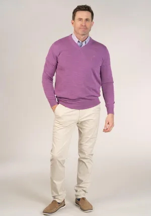 50/50 Fine Merino Wool & Acrylic V-Neck Knit - Mauve