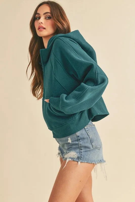 Aemi   Co Half Zip Raglan Sleeve Hoodie with Kangaroo Pocket