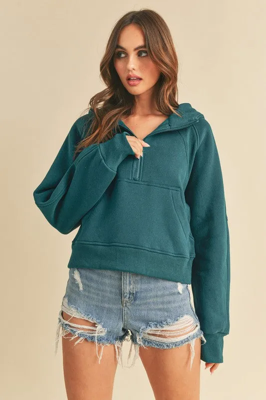 Aemi   Co Half Zip Raglan Sleeve Hoodie with Kangaroo Pocket