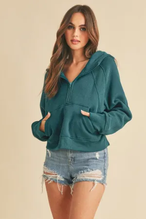 Aemi   Co Half Zip Raglan Sleeve Hoodie with Kangaroo Pocket