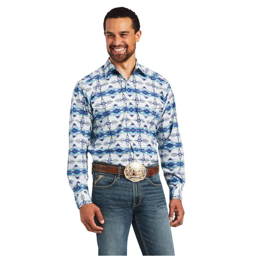 Ariat® Irvin Men's Long Sleeve Western Shirt -  Blue and Yellow Aztec