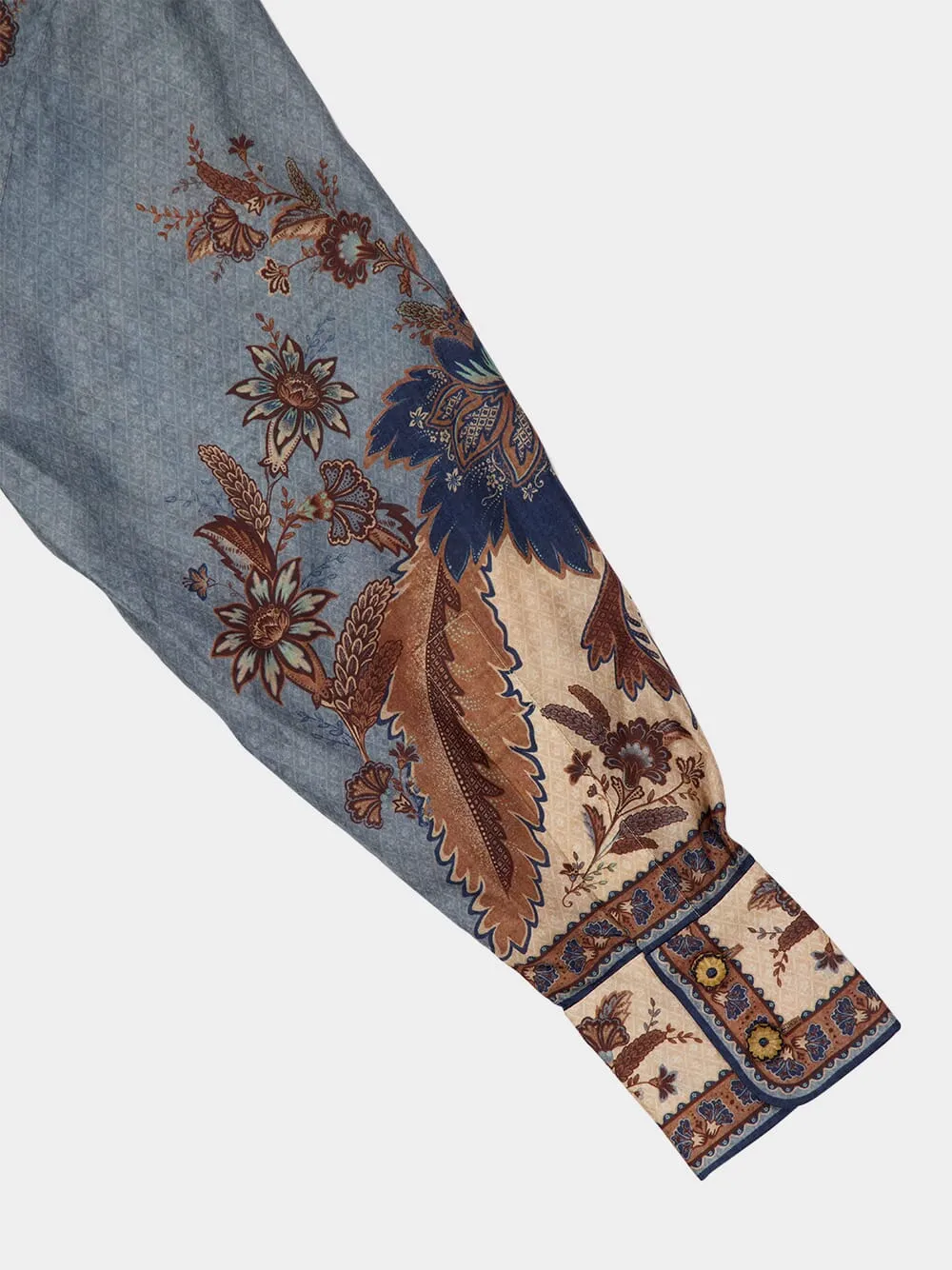 Ascension Blue Cream Indienne Floral Silk Shirt