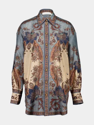 Ascension Blue Cream Indienne Floral Silk Shirt