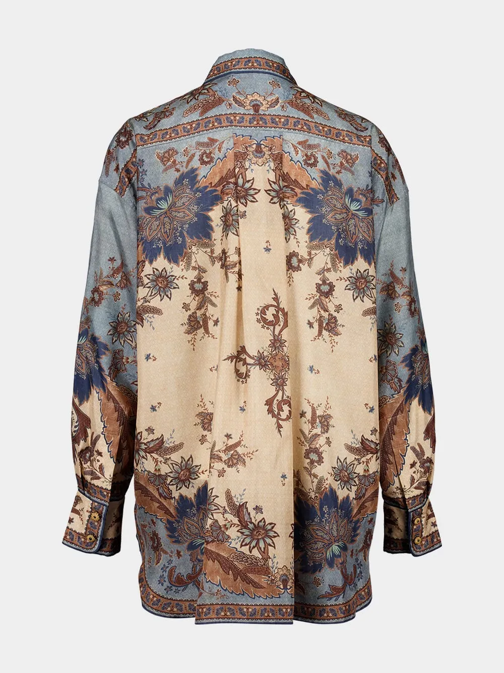 Ascension Blue Cream Indienne Floral Silk Shirt