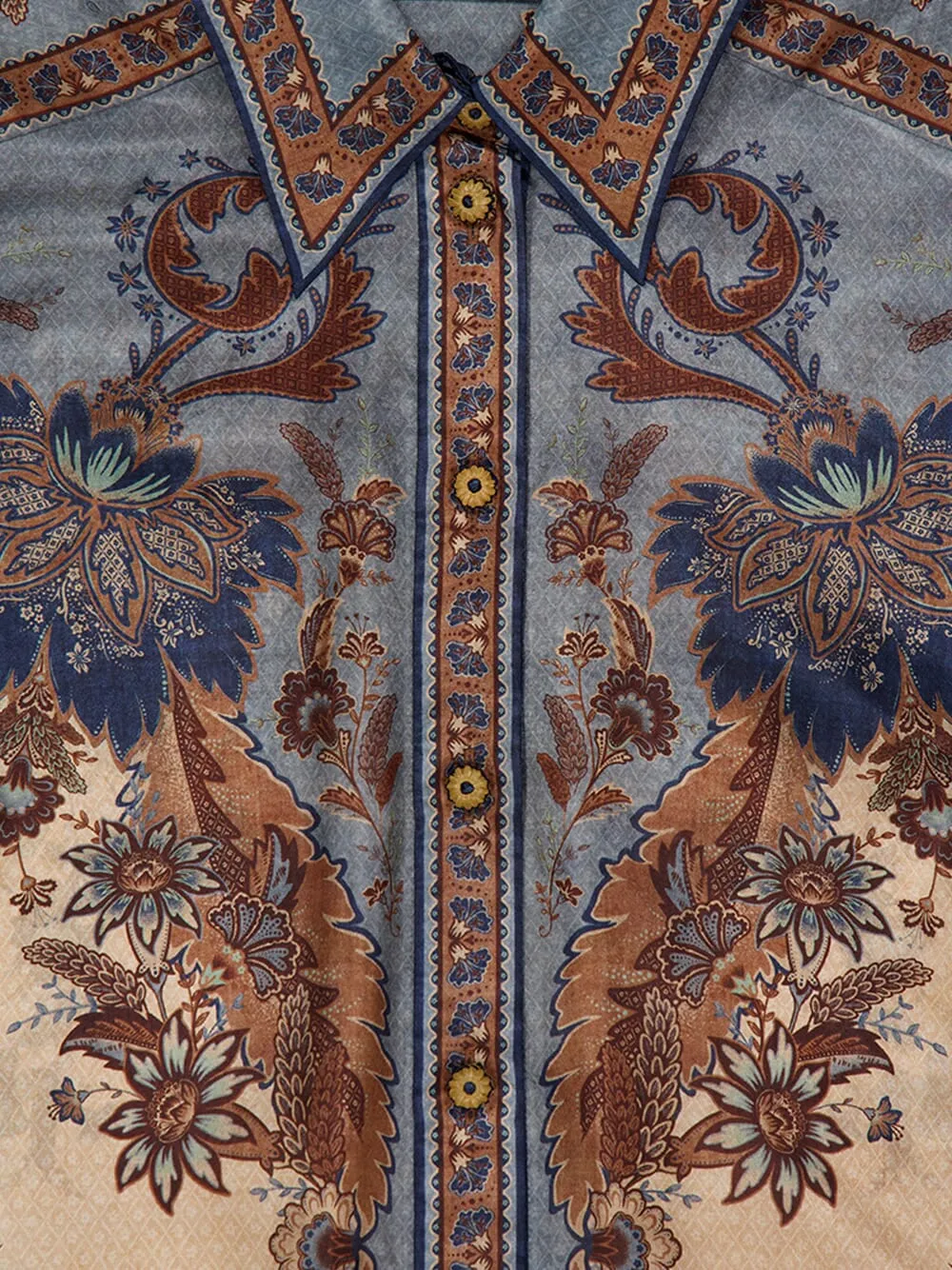 Ascension Blue Cream Indienne Floral Silk Shirt