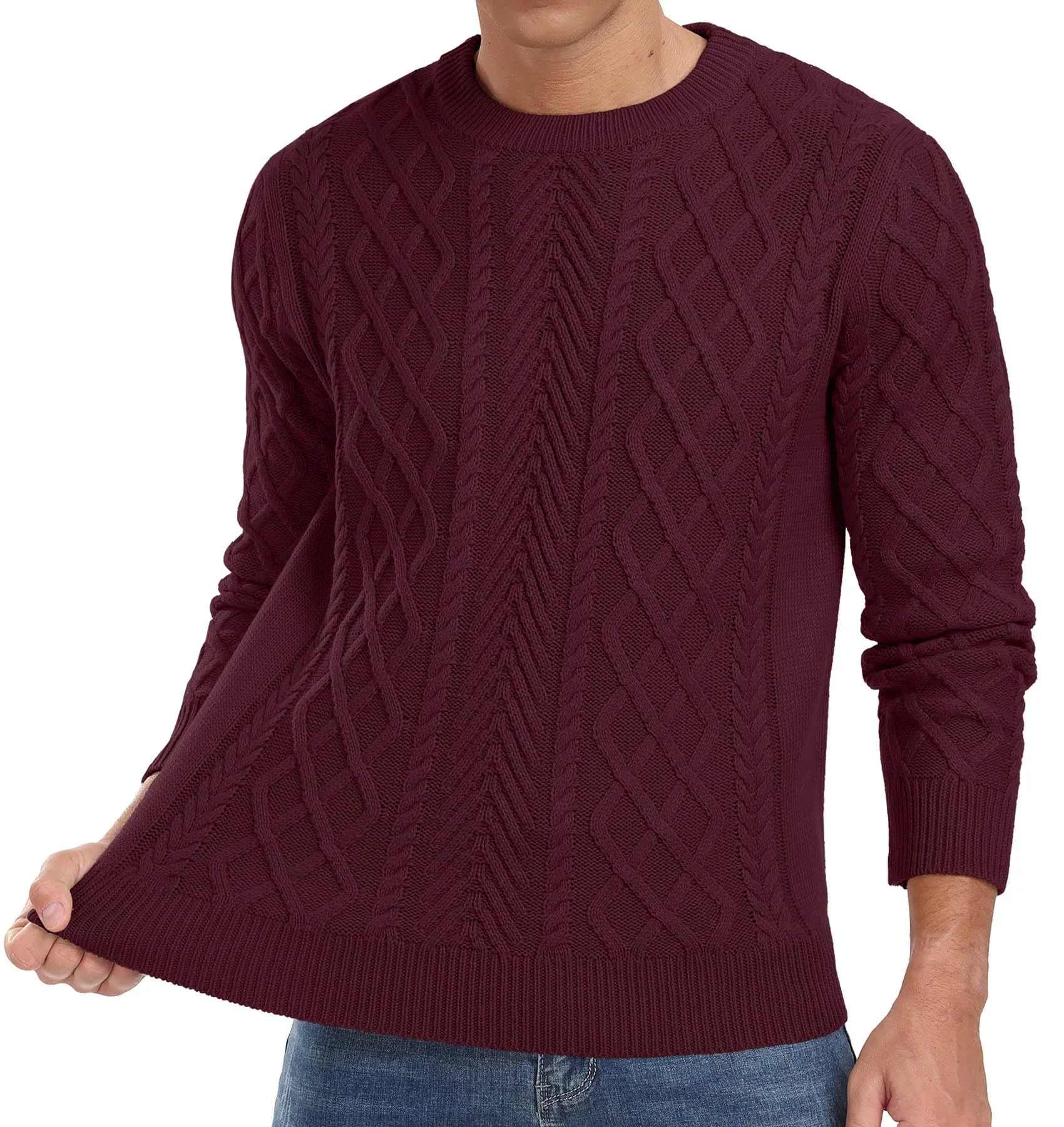 Askdeer Men's Fisherman Textured Pullover Sweater Casual Long Sleeve Crewneck Sweater Classic Soft Knitted Sweaters