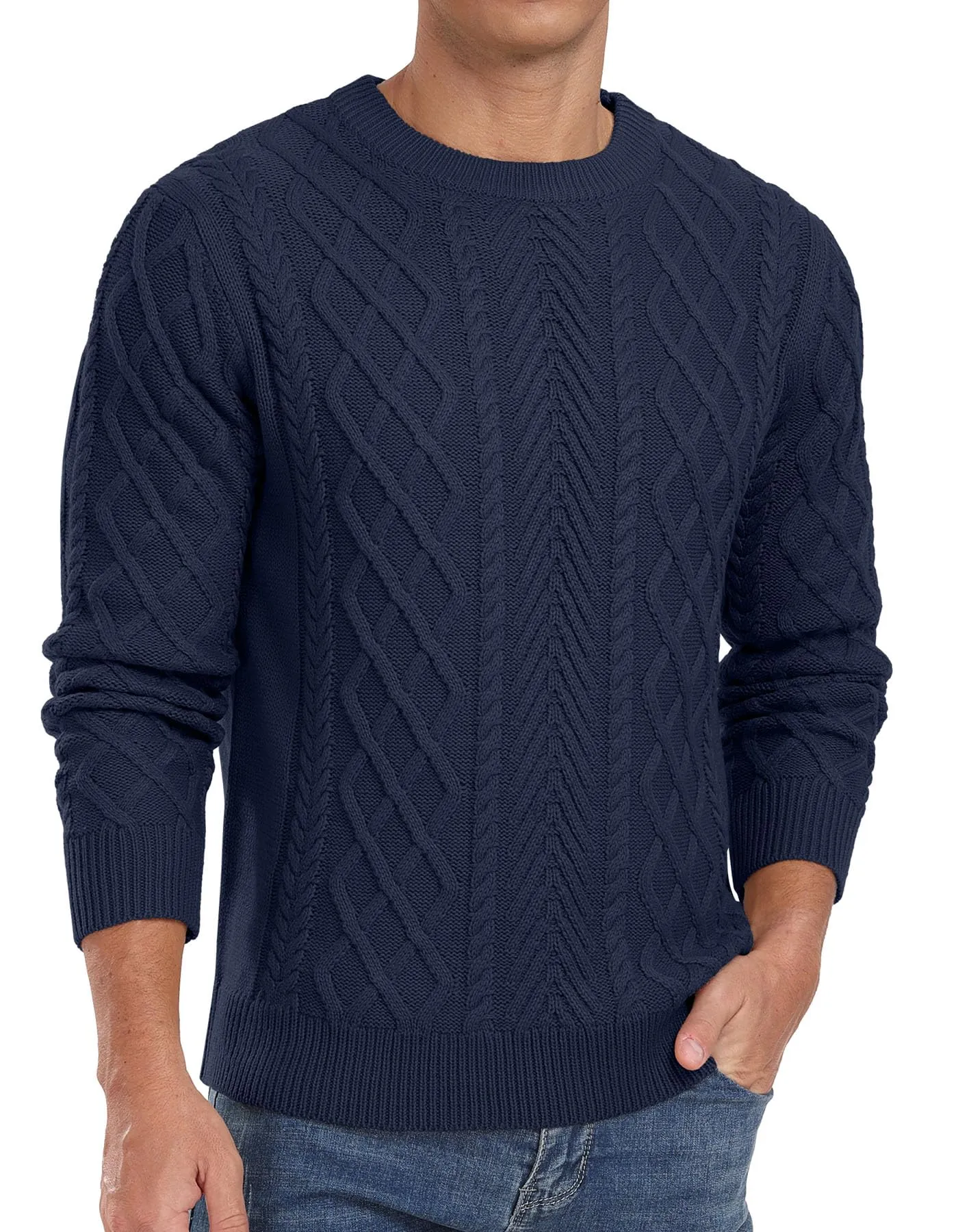 Askdeer Men's Fisherman Textured Pullover Sweater Casual Long Sleeve Crewneck Sweater Classic Soft Knitted Sweaters