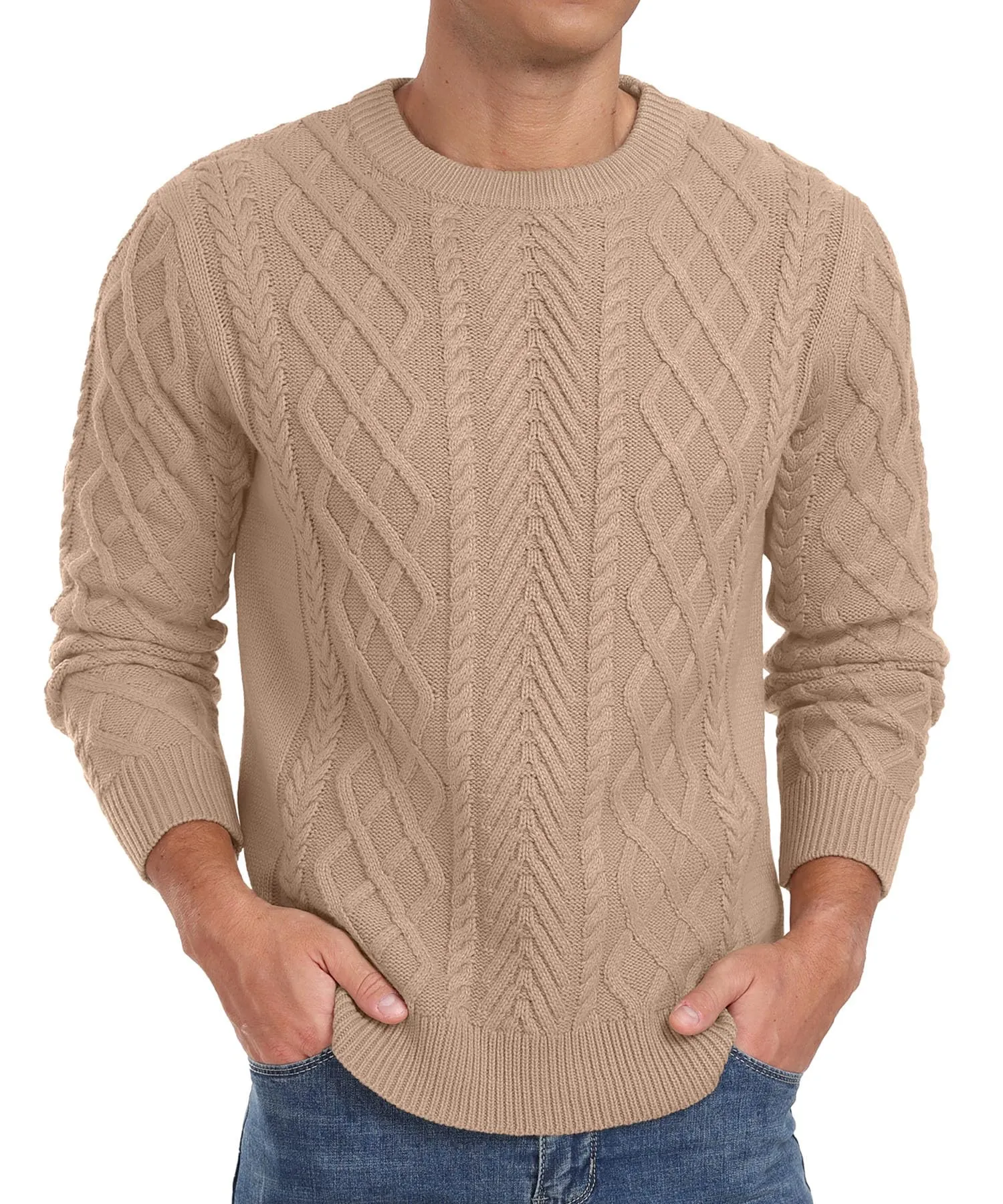 Askdeer Men's Fisherman Textured Pullover Sweater Casual Long Sleeve Crewneck Sweater Classic Soft Knitted Sweaters
