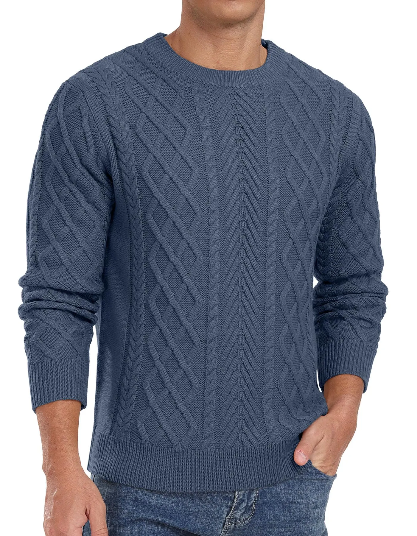Askdeer Men's Fisherman Textured Pullover Sweater Casual Long Sleeve Crewneck Sweater Classic Soft Knitted Sweaters
