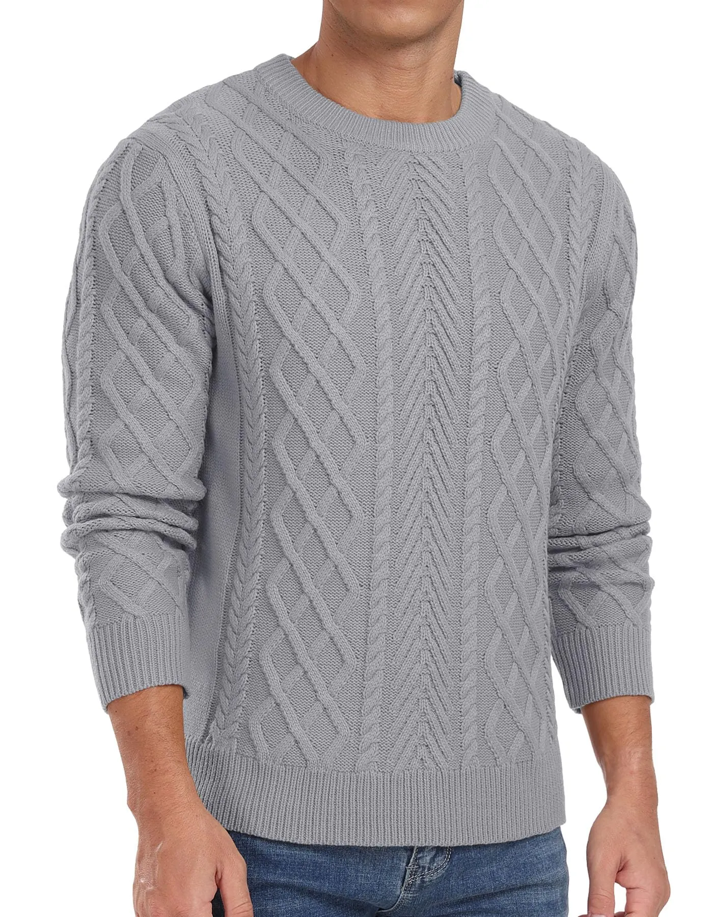 Askdeer Men's Fisherman Textured Pullover Sweater Casual Long Sleeve Crewneck Sweater Classic Soft Knitted Sweaters