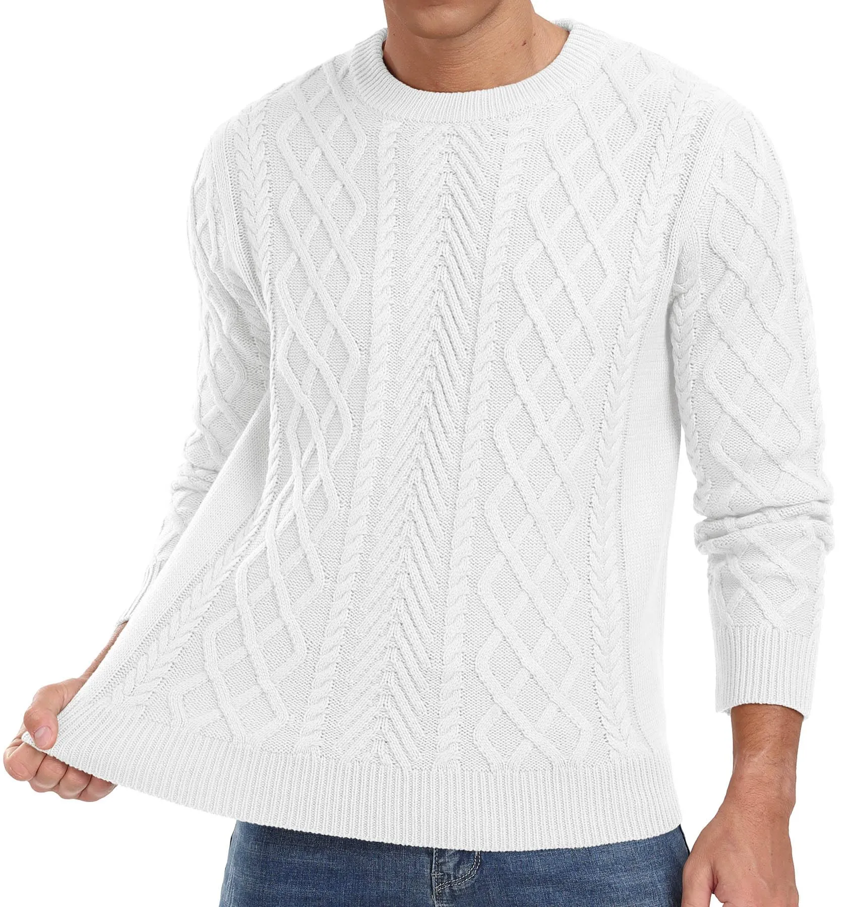 Askdeer Men's Fisherman Textured Pullover Sweater Casual Long Sleeve Crewneck Sweater Classic Soft Knitted Sweaters