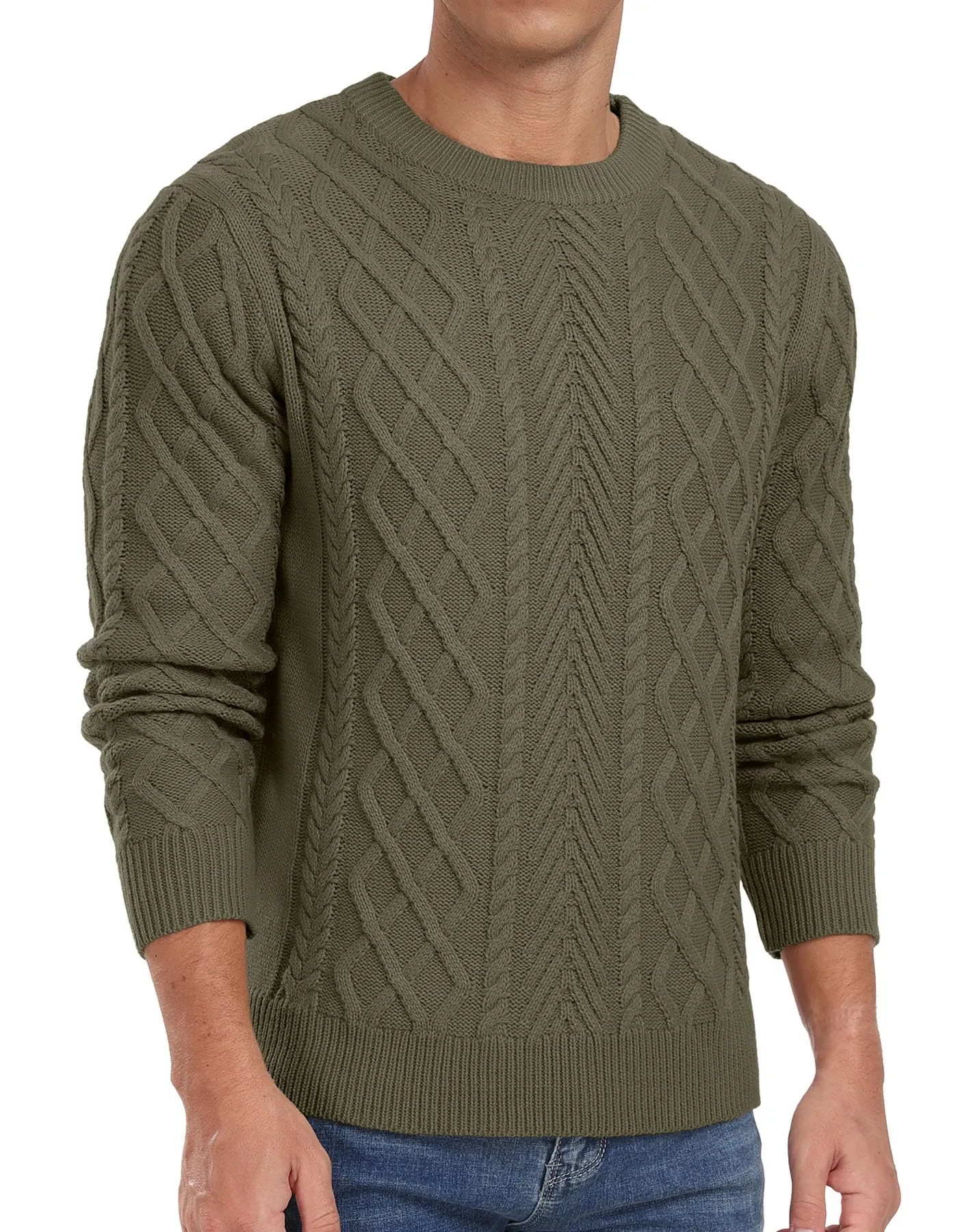 Askdeer Men's Fisherman Textured Pullover Sweater Casual Long Sleeve Crewneck Sweater Classic Soft Knitted Sweaters
