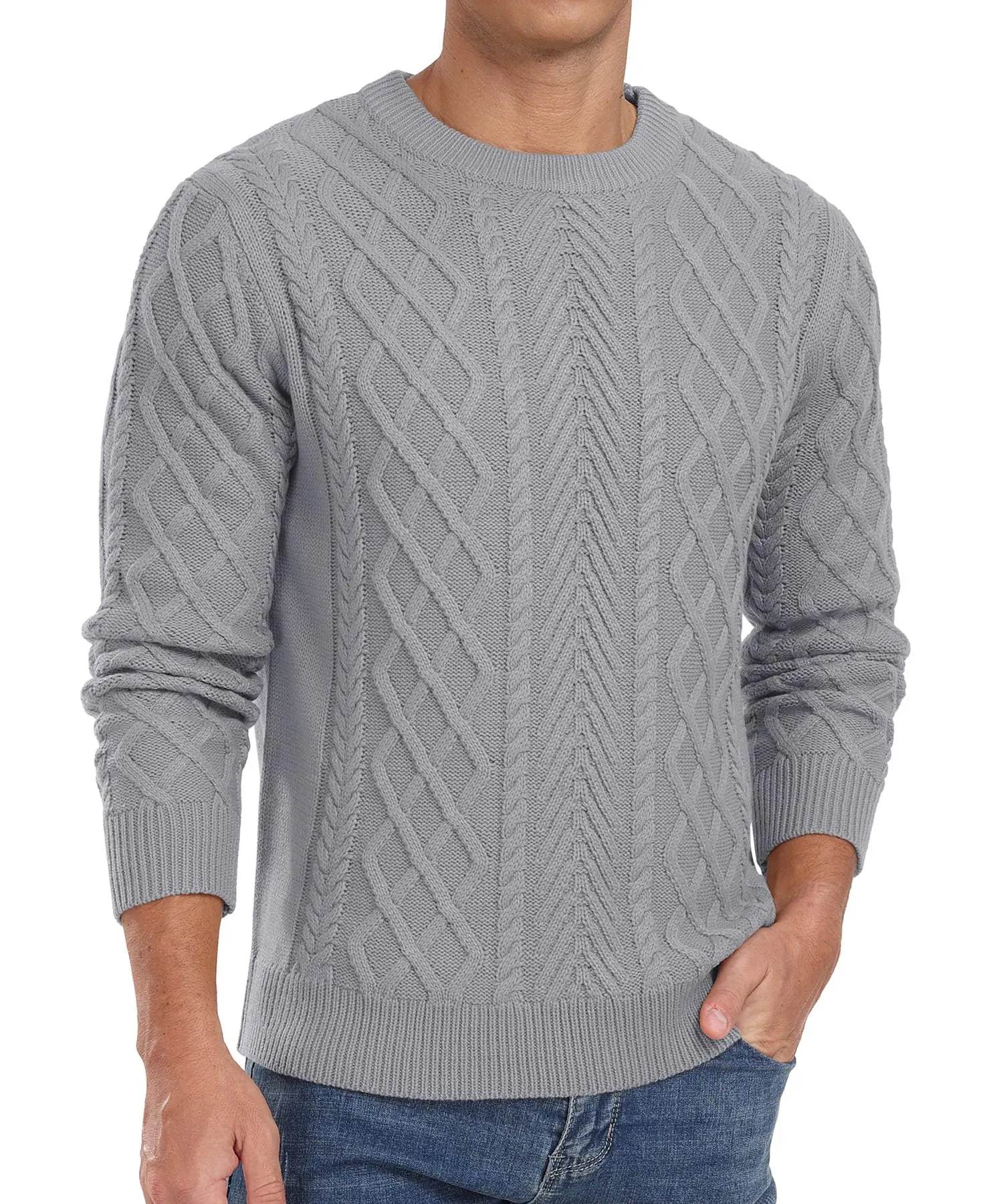Askdeer Men's Fisherman Textured Pullover Sweater Casual Long Sleeve Crewneck Sweater Classic Soft Knitted Sweaters