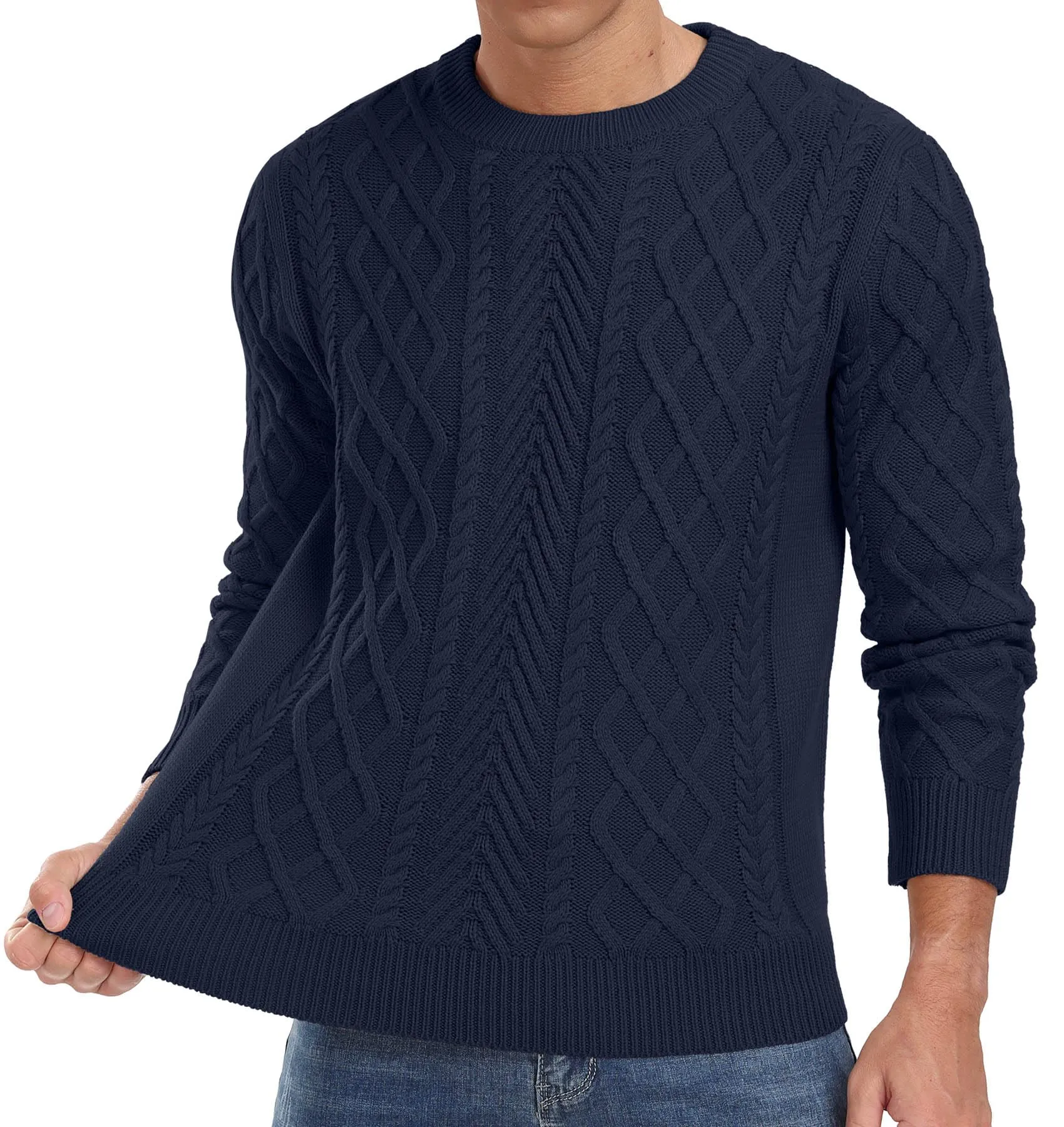 Askdeer Men's Fisherman Textured Pullover Sweater Casual Long Sleeve Crewneck Sweater Classic Soft Knitted Sweaters