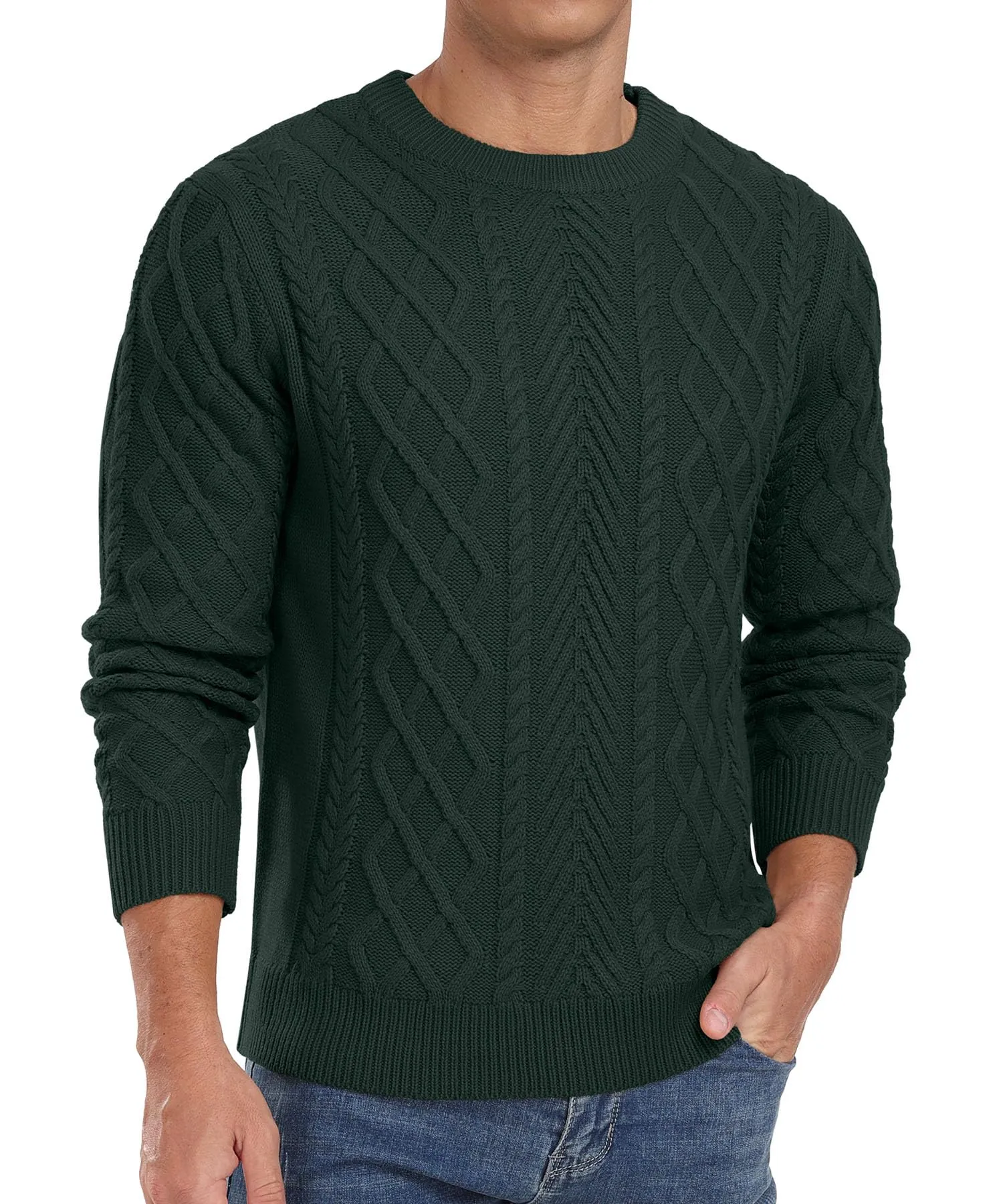 Askdeer Men's Fisherman Textured Pullover Sweater Casual Long Sleeve Crewneck Sweater Classic Soft Knitted Sweaters