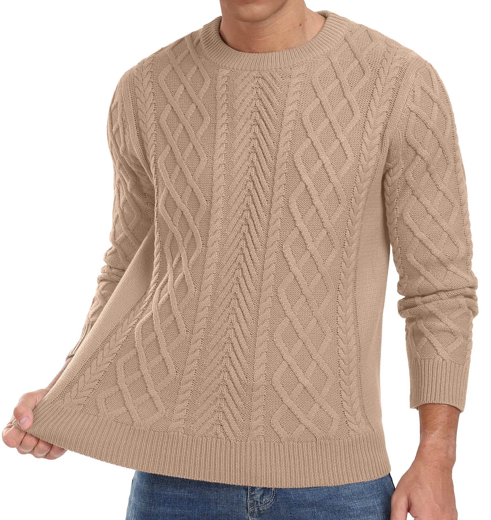 Askdeer Men's Fisherman Textured Pullover Sweater Casual Long Sleeve Crewneck Sweater Classic Soft Knitted Sweaters
