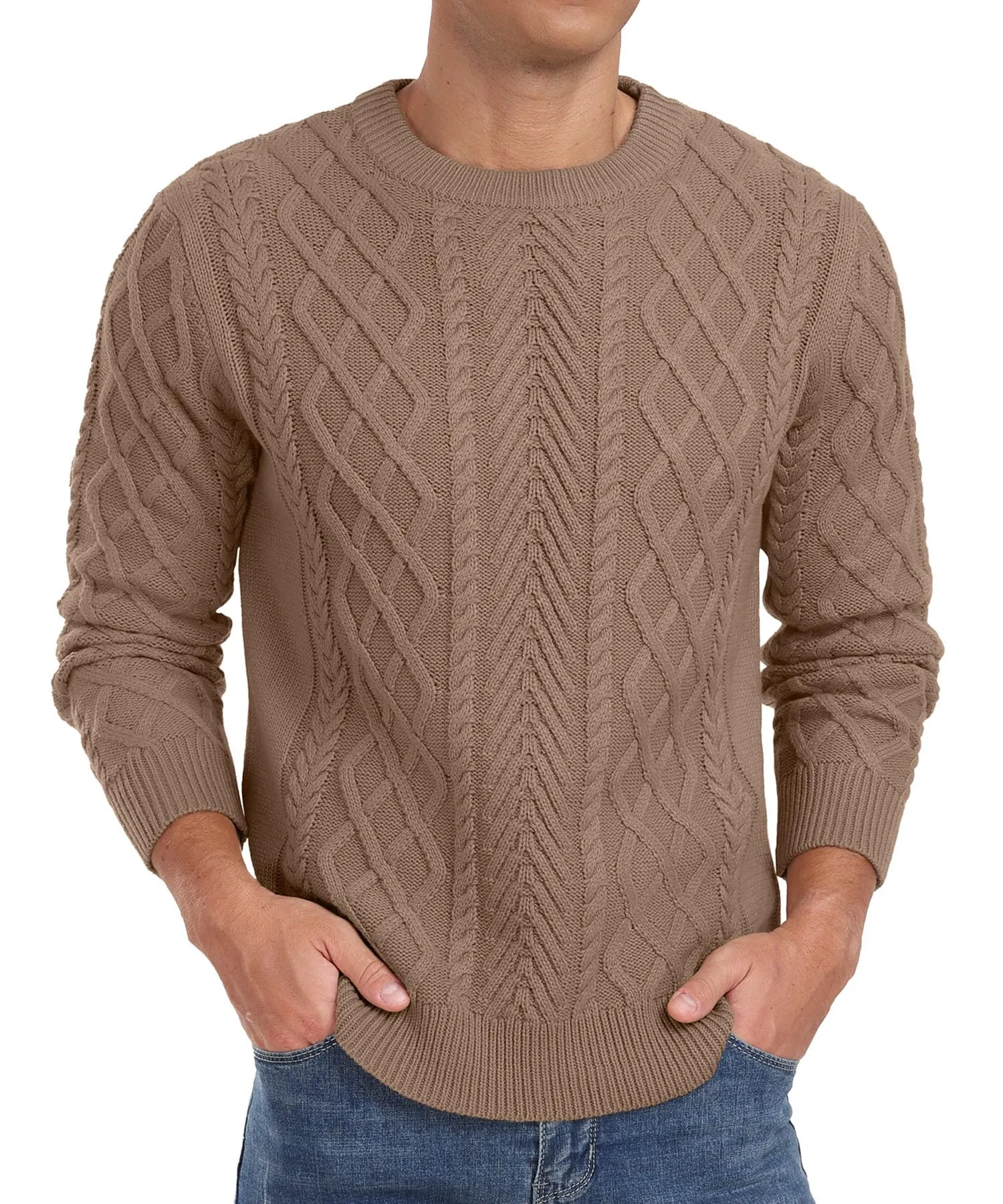 Askdeer Men's Fisherman Textured Pullover Sweater Casual Long Sleeve Crewneck Sweater Classic Soft Knitted Sweaters