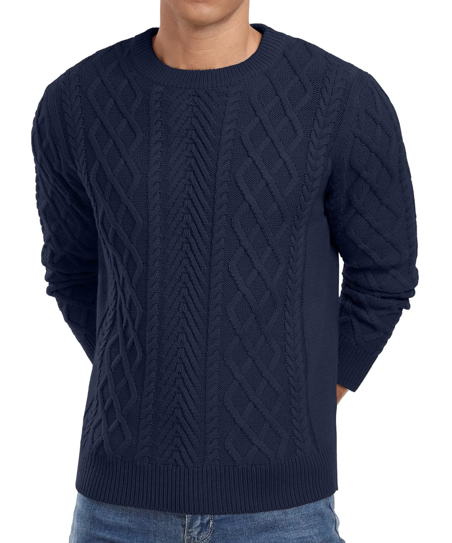 Askdeer Men's Fisherman Textured Pullover Sweater Casual Long Sleeve Crewneck Sweater Classic Soft Knitted Sweaters