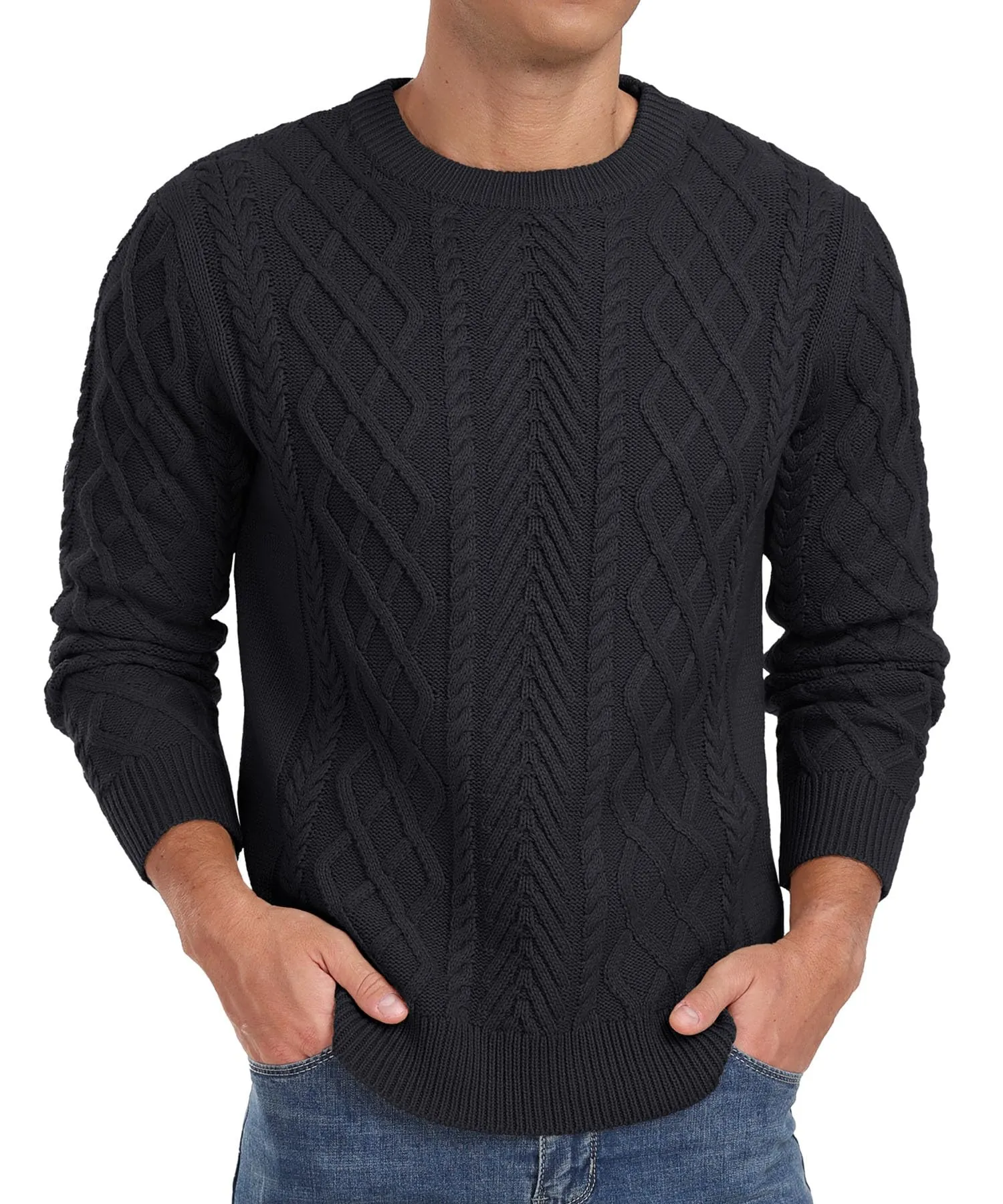 Askdeer Men's Fisherman Textured Pullover Sweater Casual Long Sleeve Crewneck Sweater Classic Soft Knitted Sweaters